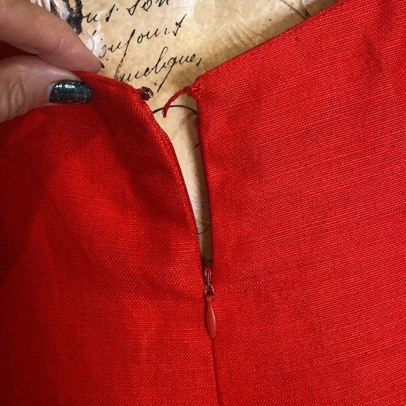 VTG 80s Geary Roark Kamisato Red Linen blend Backless Halter Maxi Dress sz 12 - Picture 8 of 13